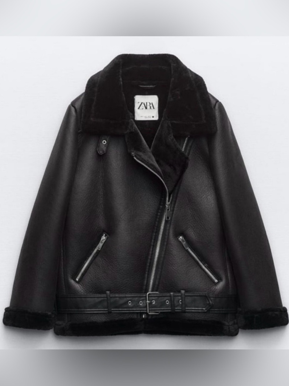 Like New! Zara Black Faux Shearling Moto Jacket